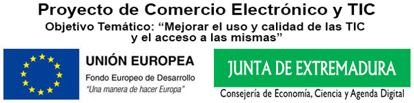 Logo del Proyecto de Comercio Electrónico y TIC, de la Junta de Extremadura con Fondos FEDER